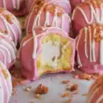 Delicious Strawberry Shortcake Truffles made with golden Oreos, cream cheese, and strawberries.