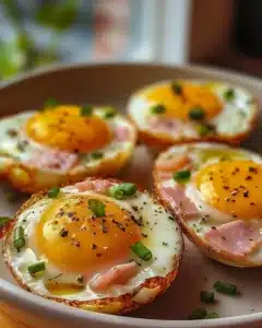 A delicious plate of scrambled eggs with ham for a delightful breakfast.