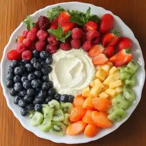 Colorful fruit salad made with fresh seasonal fruits
