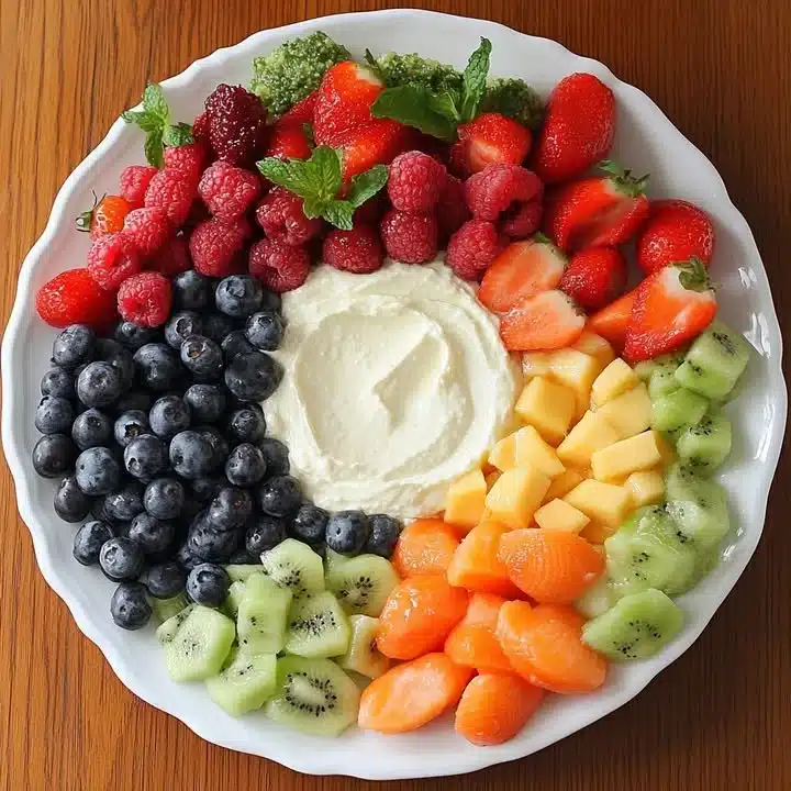 Colorful fruit salad made with fresh seasonal fruits
