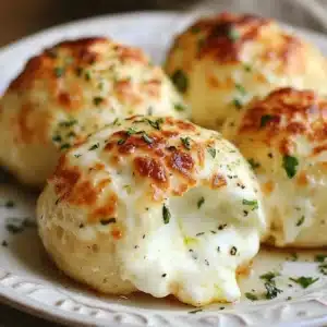 Gooey mozzarella biscuit bombs fresh from the oven, bursting with melted cheese.