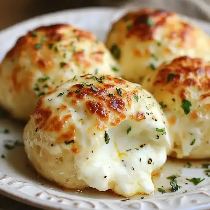 Gooey mozzarella biscuit bombs fresh from the oven, bursting with melted cheese.