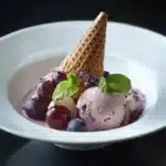 Delicious grape ice cream in a bowl with fresh grapes around it
