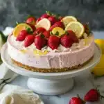 Delicious no-bake cheesecake topped with fresh berries
