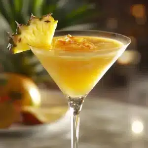 Pineapple Fuzzy Navel cocktail served in a glass with a slice of pineapple