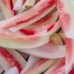 Delicious Watermelon Rind Candy made with sweetened rinds and a touch of lemon.