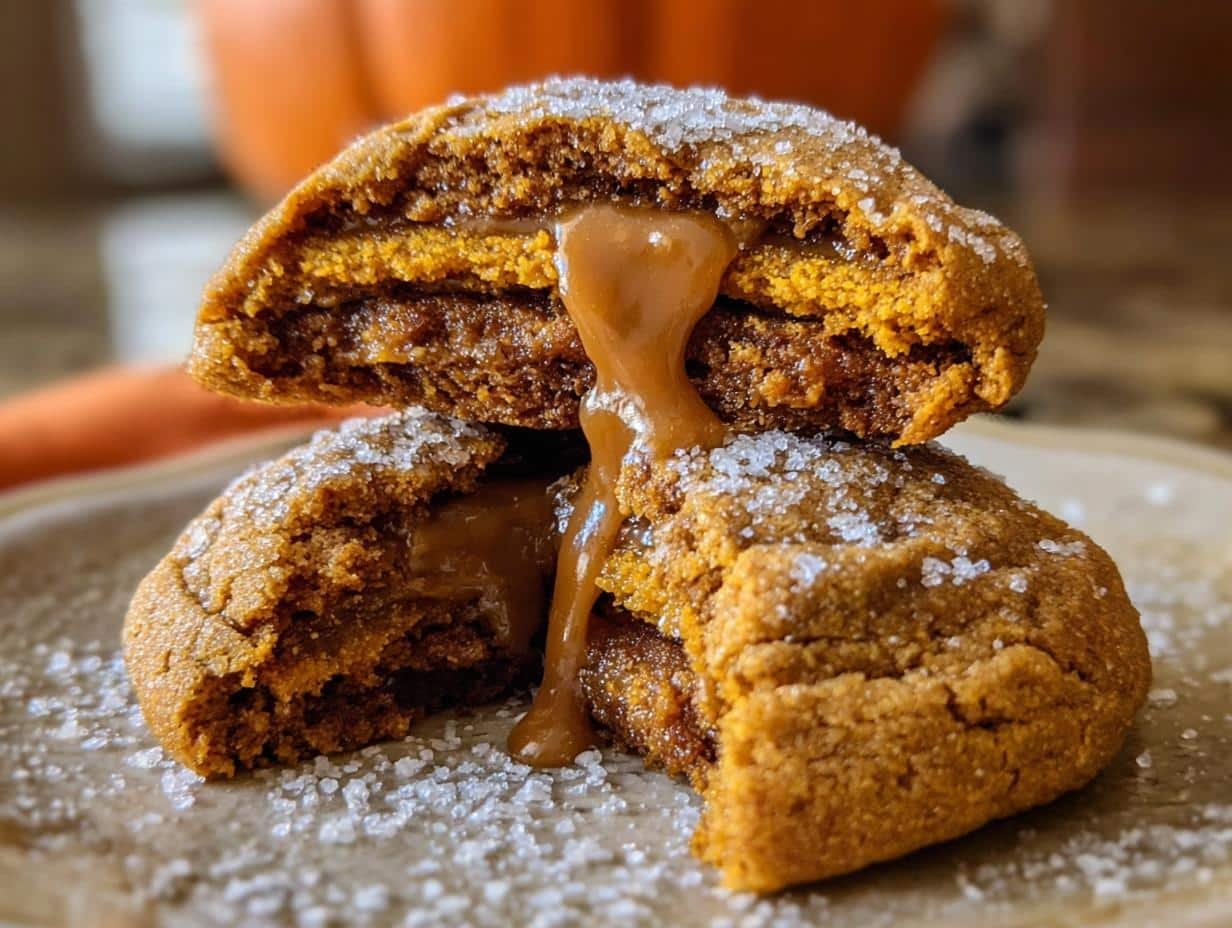 Caramel Stuffed Pumpkin Cookies: 1 Gooey Delight - Caramel Stuffed Pumpkin Cookies - main visual representation