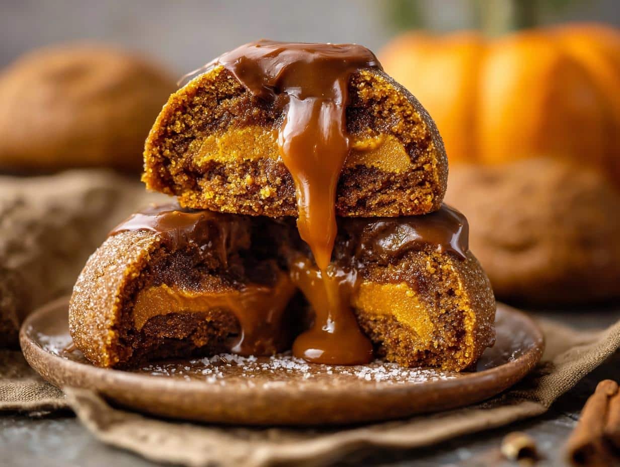 Caramel Stuffed Pumpkin Cookies: 1 Gooey Delight - Caramel Stuffed Pumpkin Cookies - additional detail