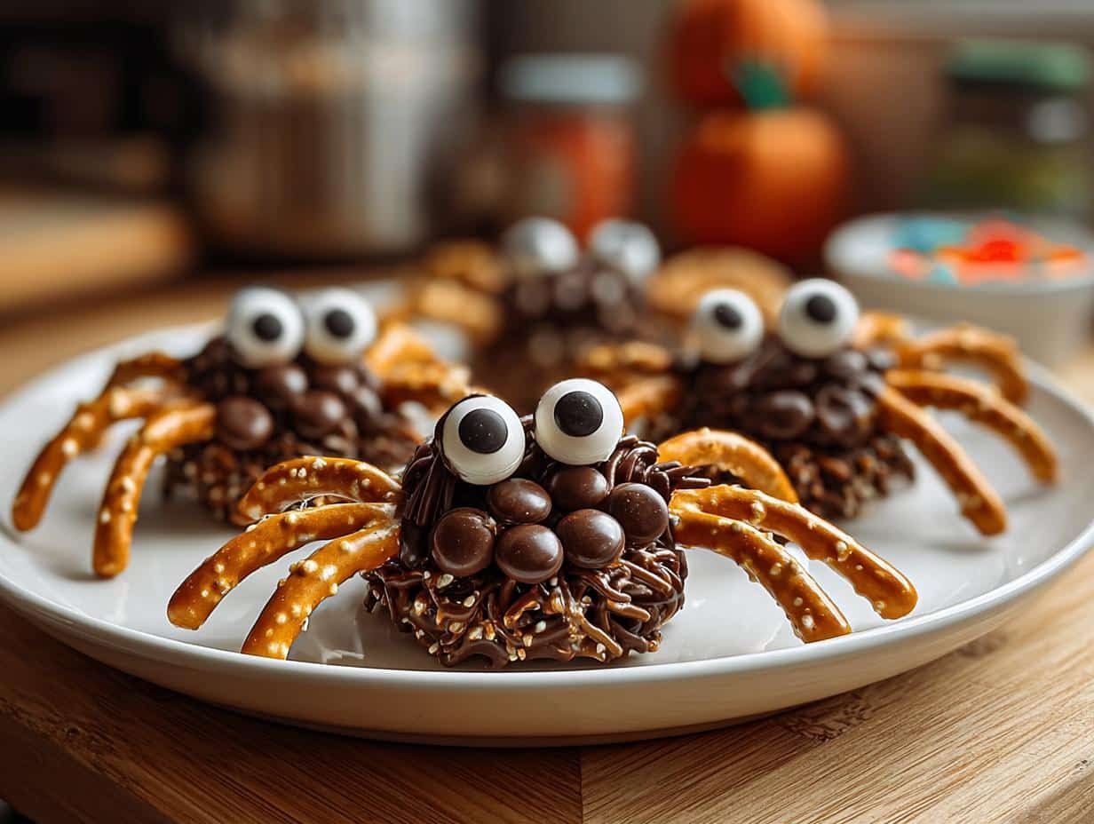 Chocolate Pretzel Tarantulas: Spooky 5-Minute Treat - Chocolate Pretzel Tarantulas - additional detail