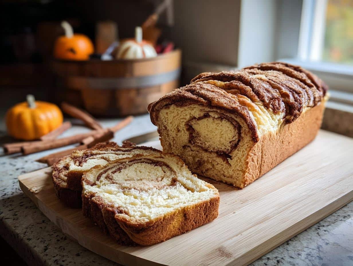 Pumpkin Bread: Amazing 1-Hour Bake - Pumpkin Spice Swirl Bread - close-up of the swirl pattern