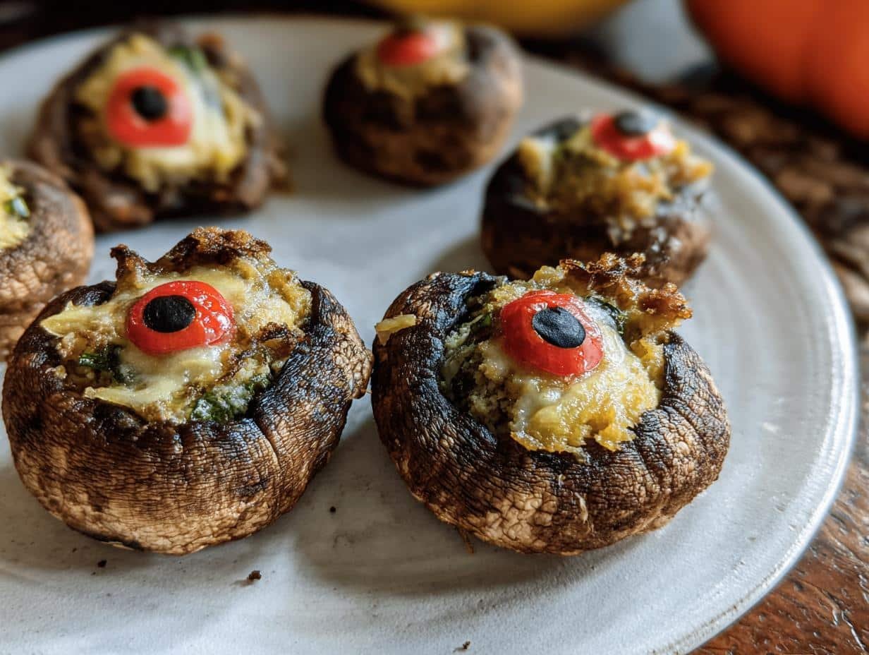 Stuffed Mushroom Eyeballs: 1 Spooky Recipe Win - Stuffed Mushroom Eyeballs - additional detail