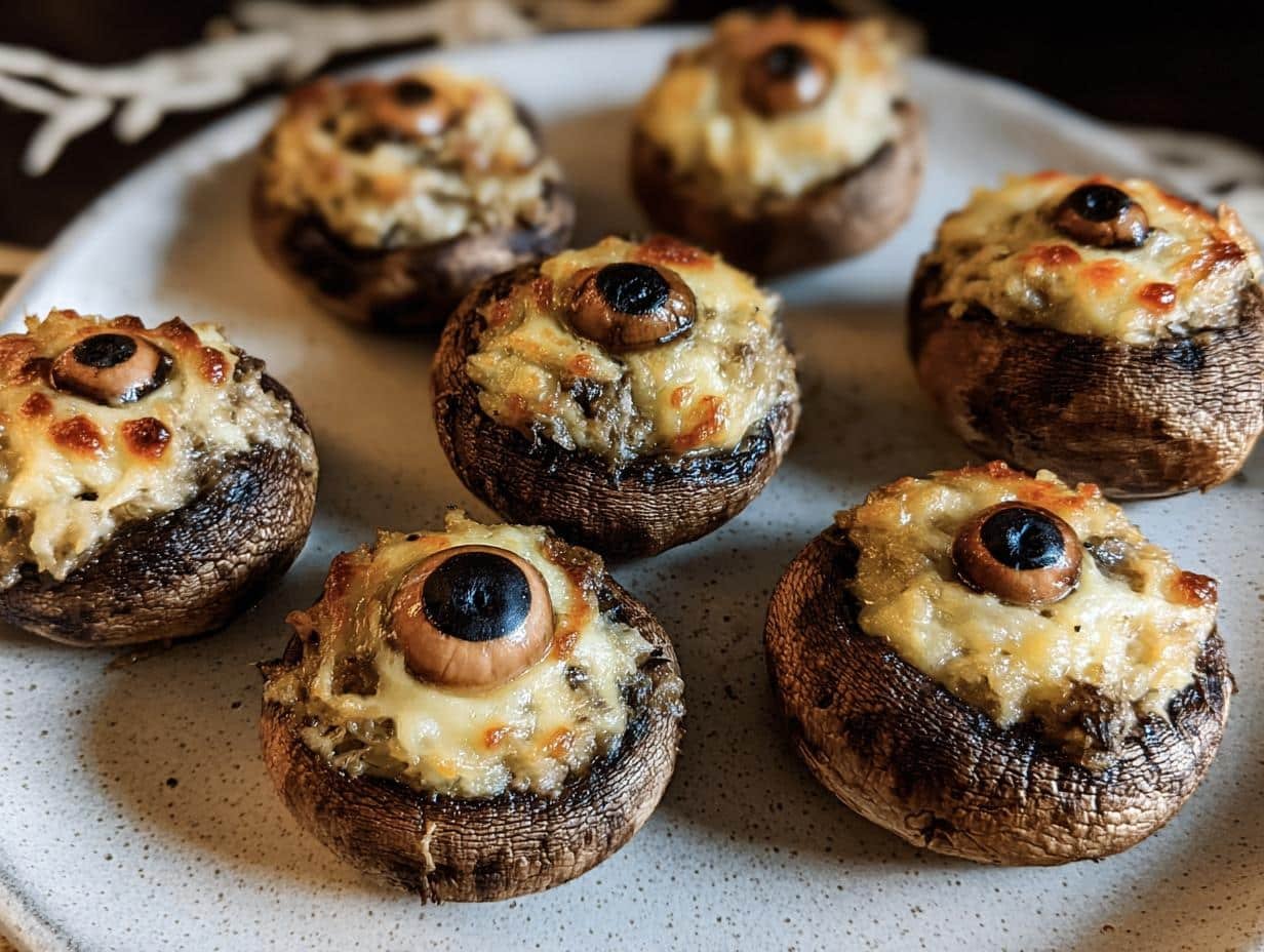 Stuffed Mushroom Eyeballs: 1 Spooky Recipe Win - Stuffed Mushroom Eyeballs - additional detail