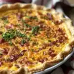 Delicious Bacon and Cheese Quiche served on a plate, perfect for brunch.