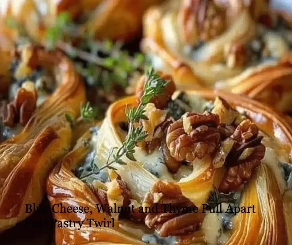 Blue Cheese, Walnut and Thyme Pull Apart Pastry Twirl ready to serve.