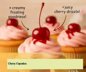 Cherry Cupcakes 4 Delicious homemade cherry cupcakes topped with fresh cherries and frosting