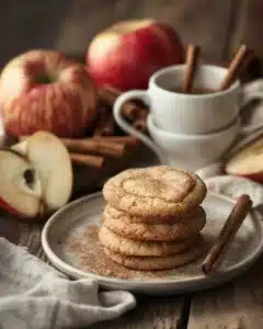 Delicious cinnamon apple snickerdoodle cookies on a rustic wooden table