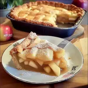 Classic apple pie fresh out of the oven with golden crust and apple filling