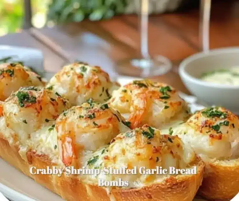 Crabby shrimp-stuffed garlic bread bombs on a plate