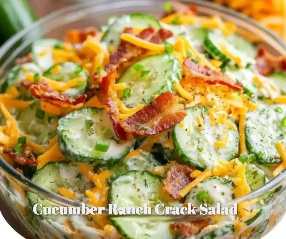 Bowl of Cucumber Ranch Crack Salad with fresh cucumbers and ranch dressing