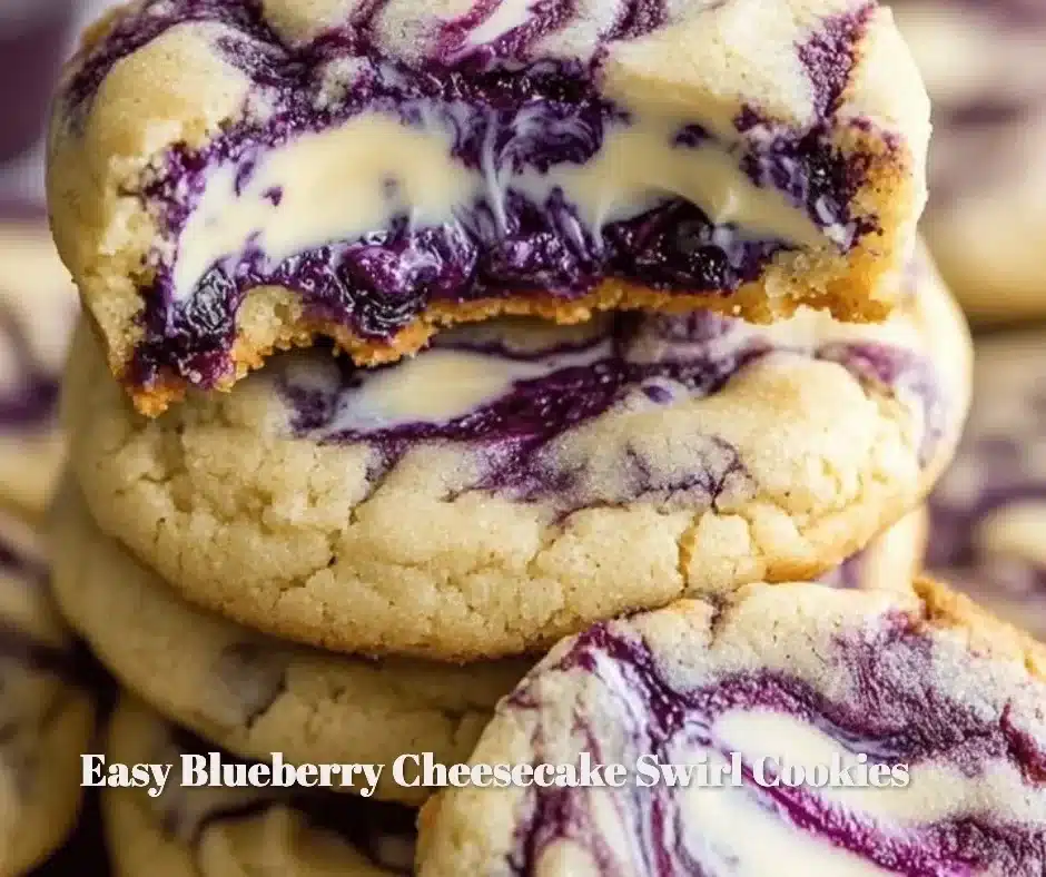 Blueberry cheesecake swirl cookies on a white plate