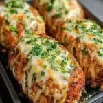 Garlic Parmesan Chicken Meatloaves served with vegetables and herbs