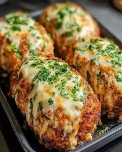 Garlic Parmesan Chicken Meatloaves served with vegetables and herbs