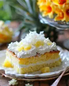 Delicious Hawaiian Pineapple Cake decorated with fresh pineapple slices