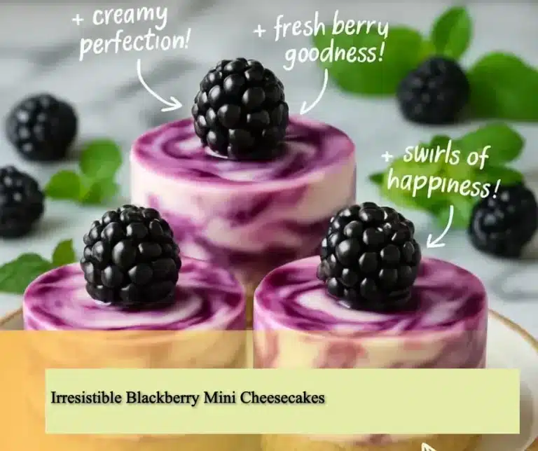 Delicious Blackberry Mini Cheesecakes topped with fresh blackberries.