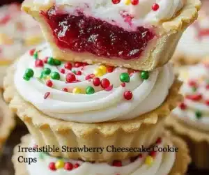 Irresistible strawberry cheesecake cookie cups with fresh strawberries