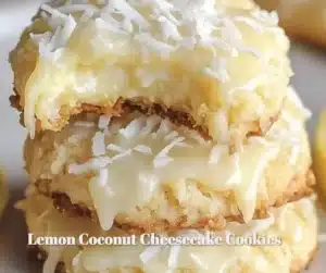 Lemon Coconut Cheesecake Cookies 4 Lemon Coconut Cheesecake Cookies on a plate