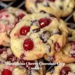 Maraschino Cherry Chocolate Chip Cookies on a cooling rack
