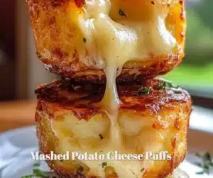 Golden and cheesy mashed potato cheese puffs served on a plate
