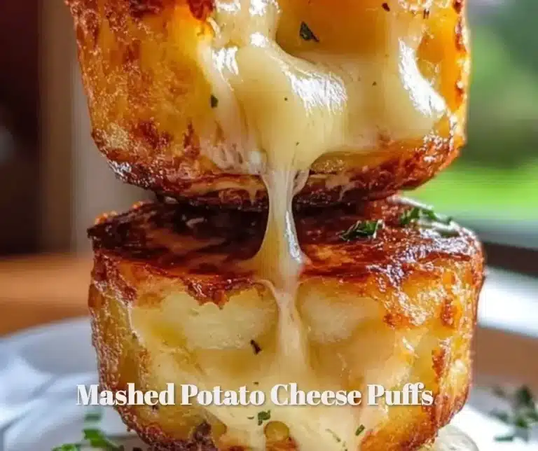 Golden and cheesy mashed potato cheese puffs served on a plate