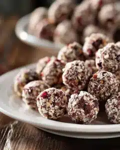 Delicious mini cranberry pecan goat cheese balls garnished with nuts and berries