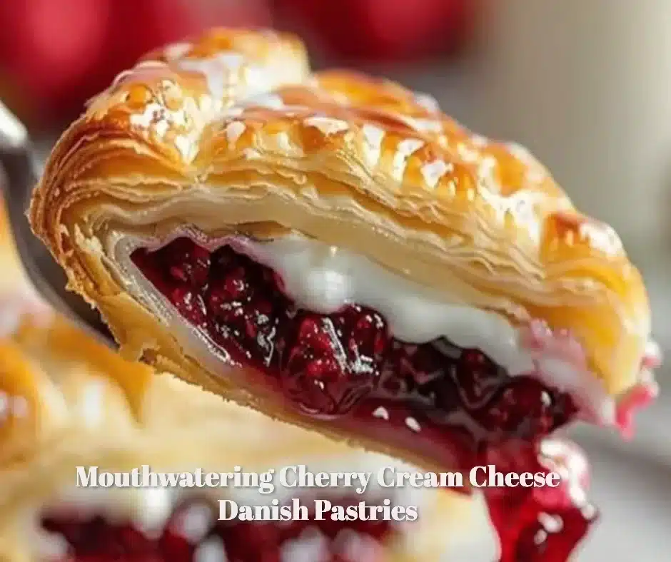 Flaky Cherry Cream Cheese Danish Pastries with cherry topping and cream filling