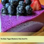 No-bake vegan blueberry chia seed pie topped with fresh blueberries