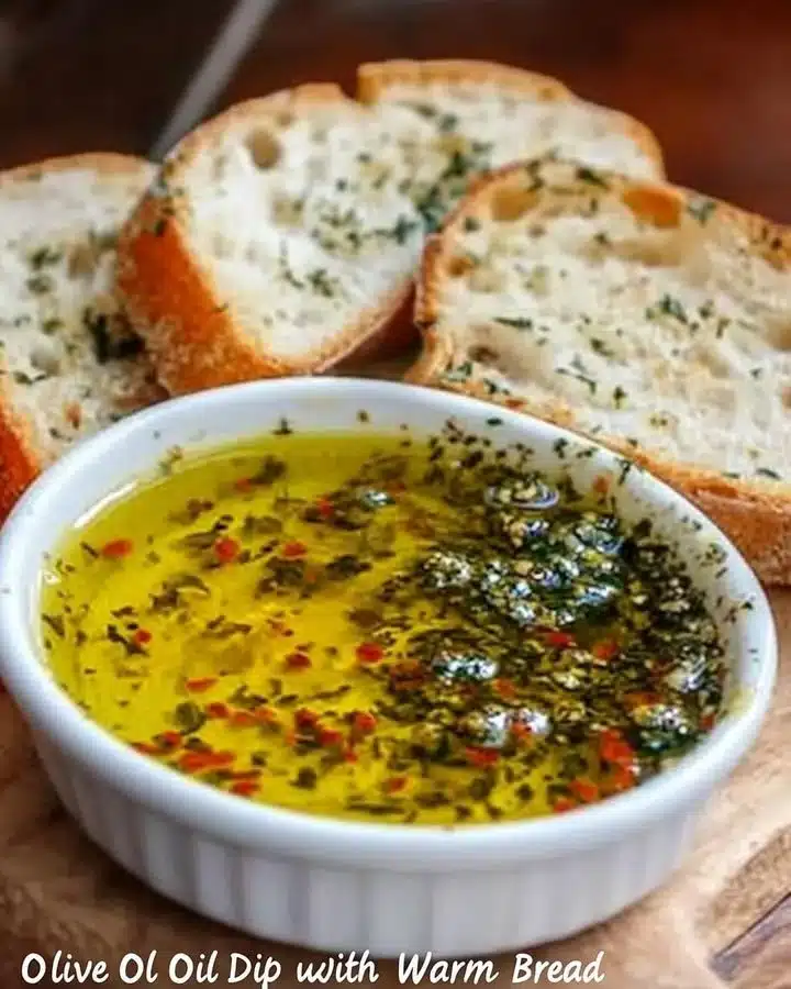 Olive oil dip served with warm bread, perfect for sharing.
