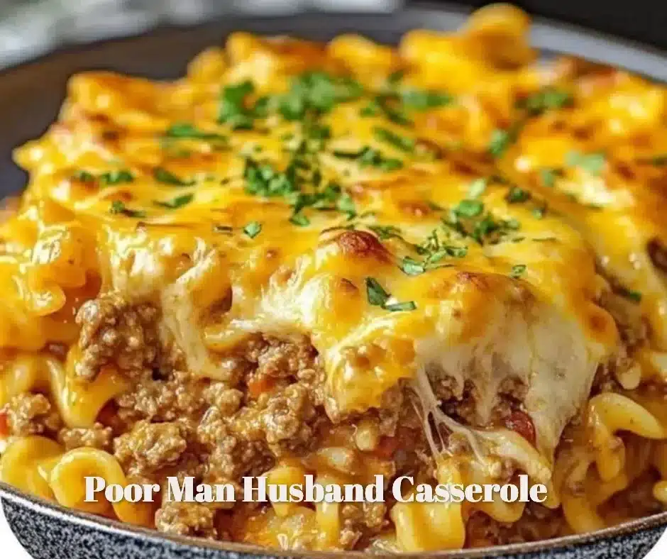 Delicious Poor Man Husband Casserole recipe served in a warm dish