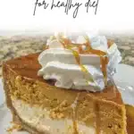 Delicious Pumpkin Caramel Cheesecake topped with caramel drizzle and spices