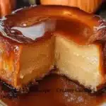 Creamy pumpkin flan with caramel sauce served in a dessert dish