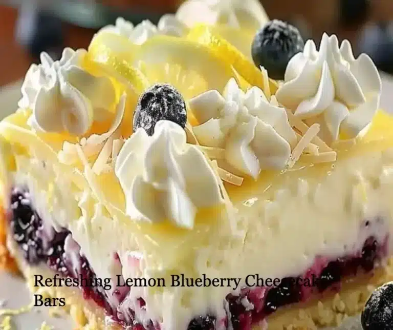 Refreshing lemon blueberry cheesecake bars topped with fresh blueberries