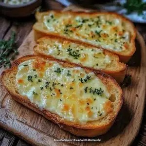 Roasted Garlic Bread with Mozzarella 6 Roasted garlic bread topped with melted mozzarella cheese.