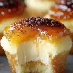 Delicious vanilla bean crème brûlée cheesecake cupcakes topped with caramelized sugar