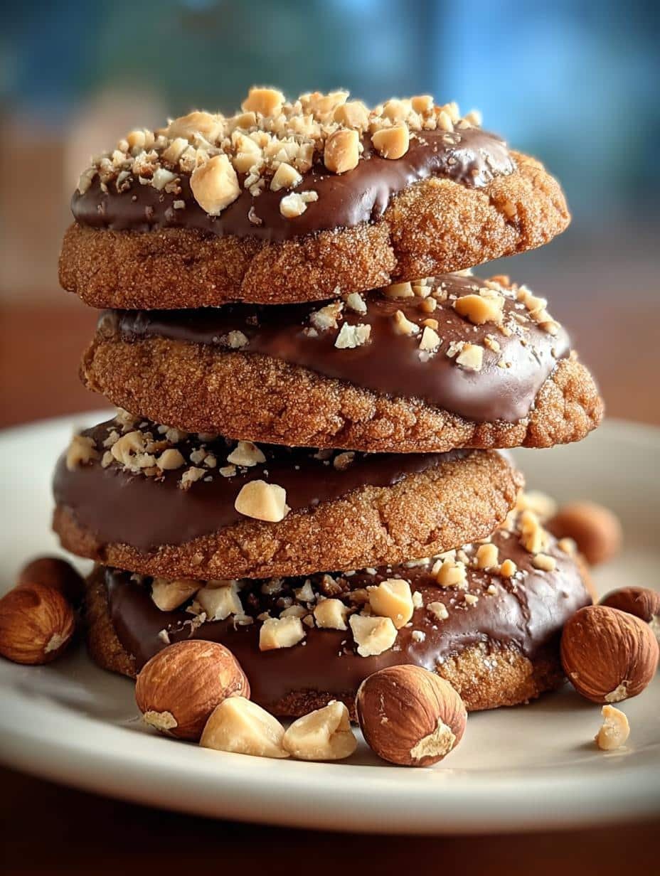 Irresistible chocolate hazelnut crunch cookies fresh from oven on cooling rack