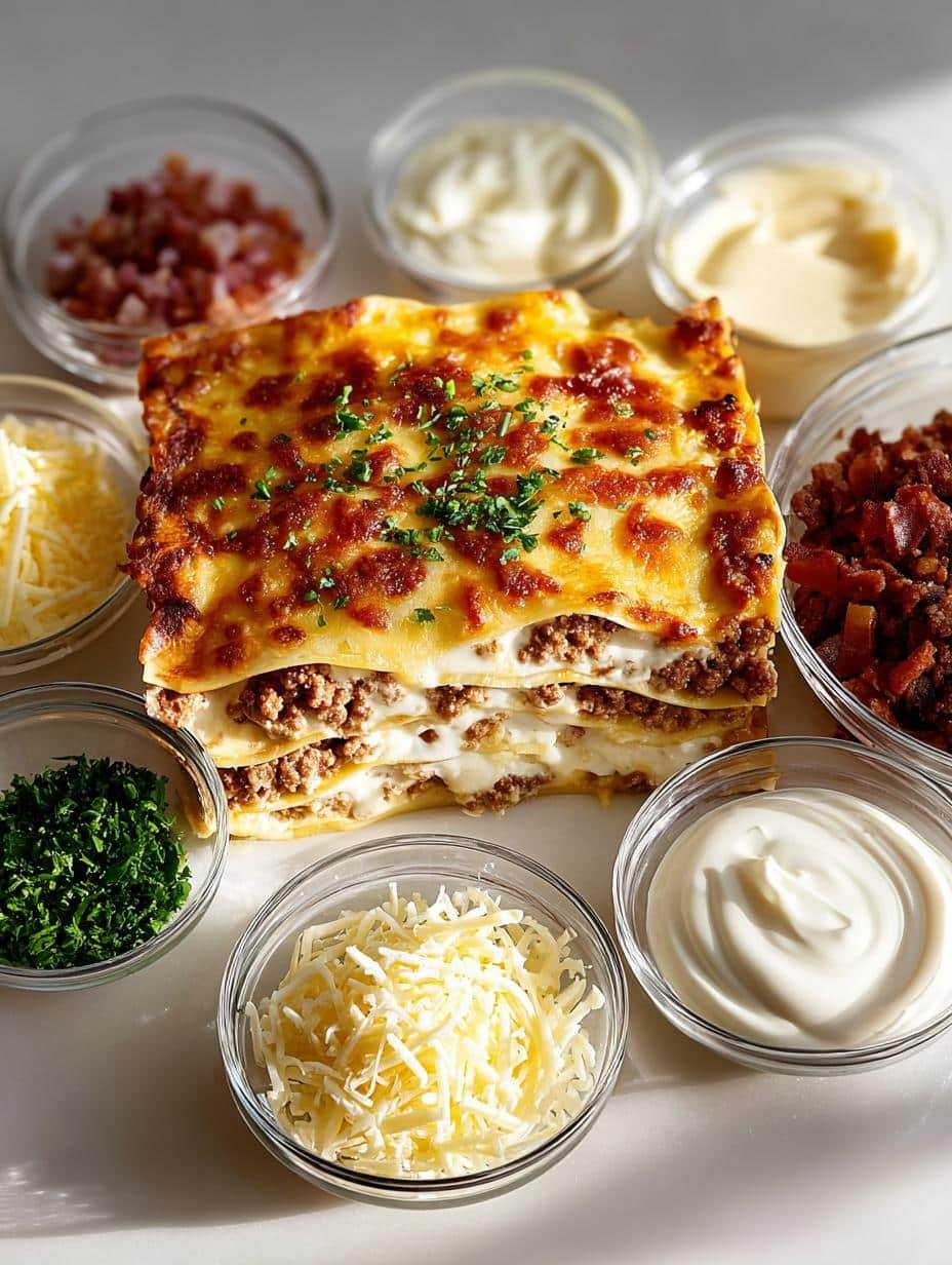 Garlic Bacon Cheeseburger Lasagna: 5 Layered Comfort Dish 1 Garlic Bacon Cheeseburger Lasagna