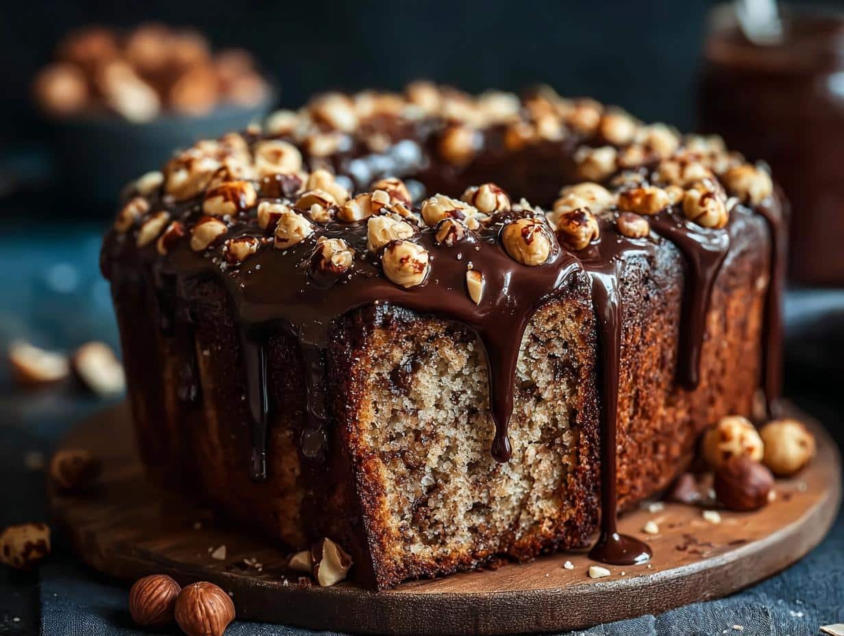 1 Hazelnut Espresso Cake Recipe: Rich & Moist - Hazelnut Espresso Cake - close-up of a slice showing moist crumb and chocolate glaze