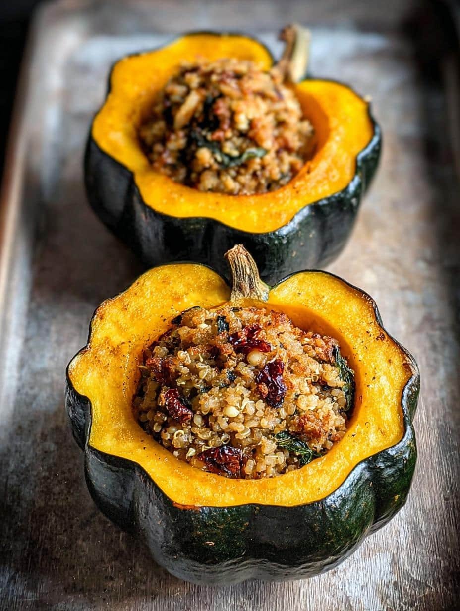 Irresistible Stuffed Acorn Squash with mushrooms and cranberries