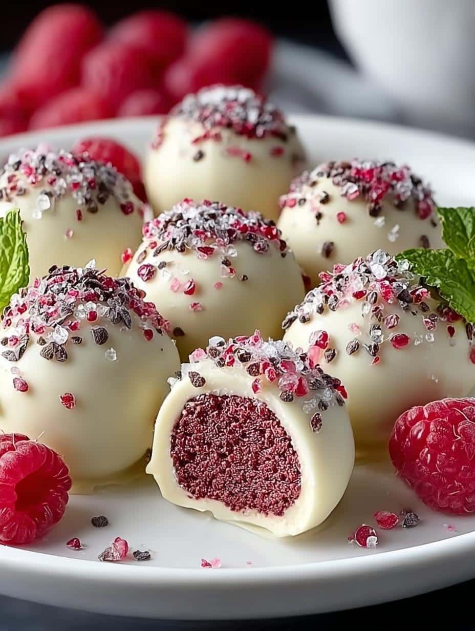 Irresistible white chocolate raspberry truffles ready to indulge