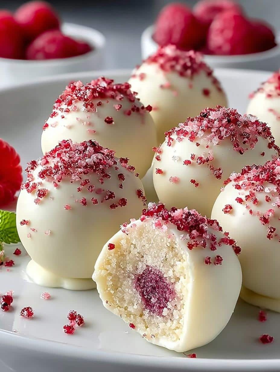 Delicious white chocolate raspberry truffles with a rich texture