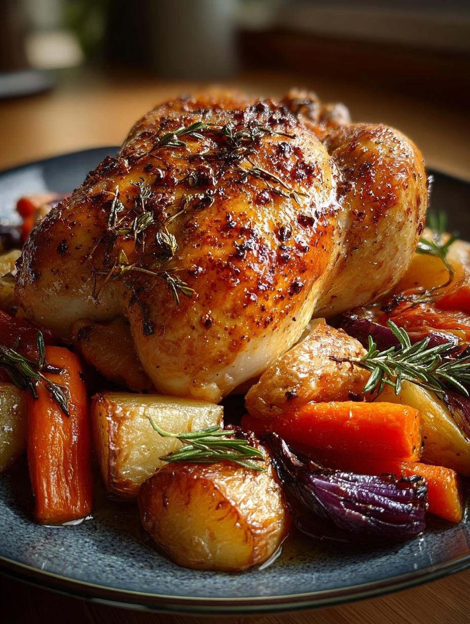 Whole Roasted Chicken with Root Vegetables for Dinner 1 Whole Roasted Chicken with